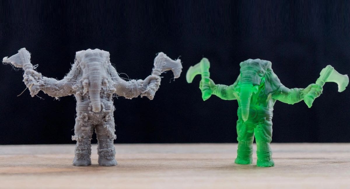 FDM (left) and resin (right) prints differ in looks and more