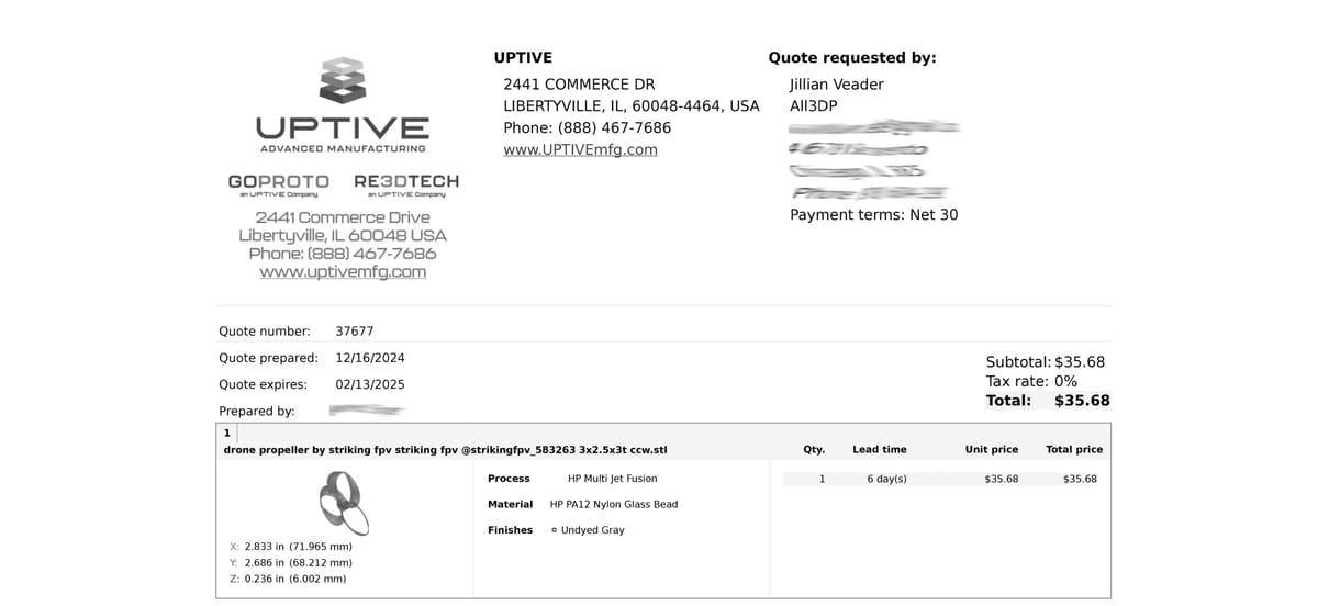 Image of 3D Printing Services for Drone Parts: Uptive