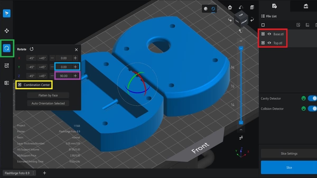 Aligning the part so that the longest axis is parallel to the machine's front