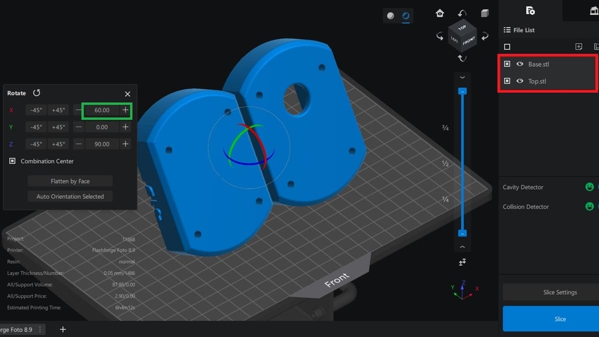 Rotating the parts 60 degrees