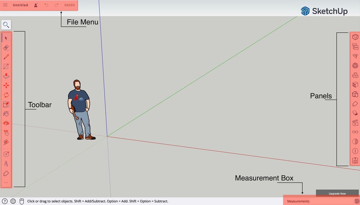 SketchUp's UI is clean and uncluttered, everything you would want as a beginner