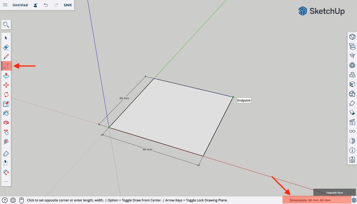 Draw a 60 x 60 mm square using the 