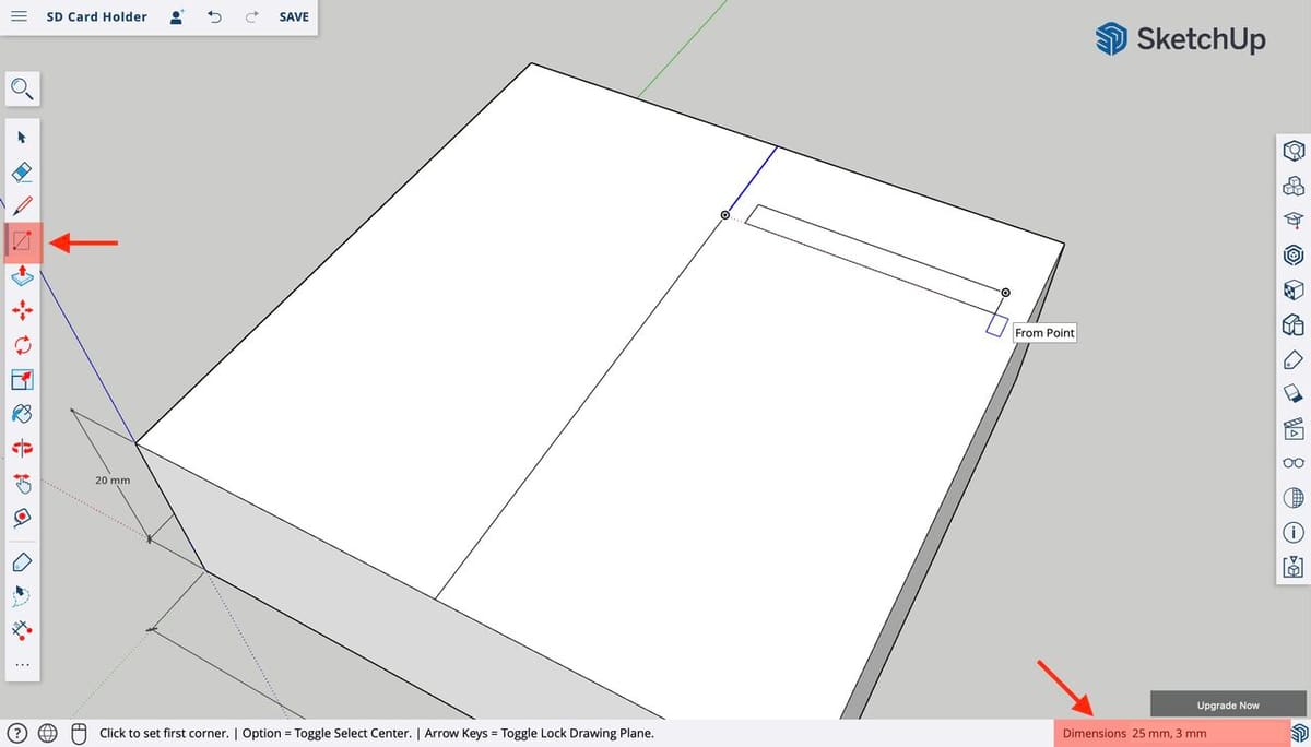 Draw the first SD slot using the segmented split line as reference