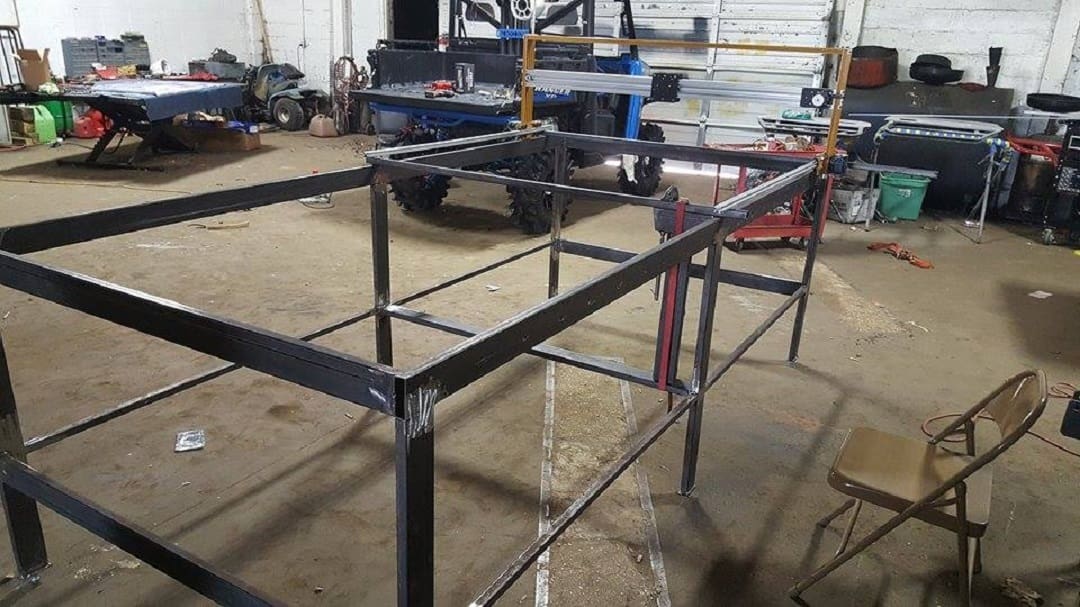 A frame for a CNC plasma table under construction