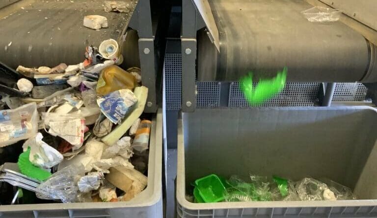 PLA (right) being sorted from other plastics (left)