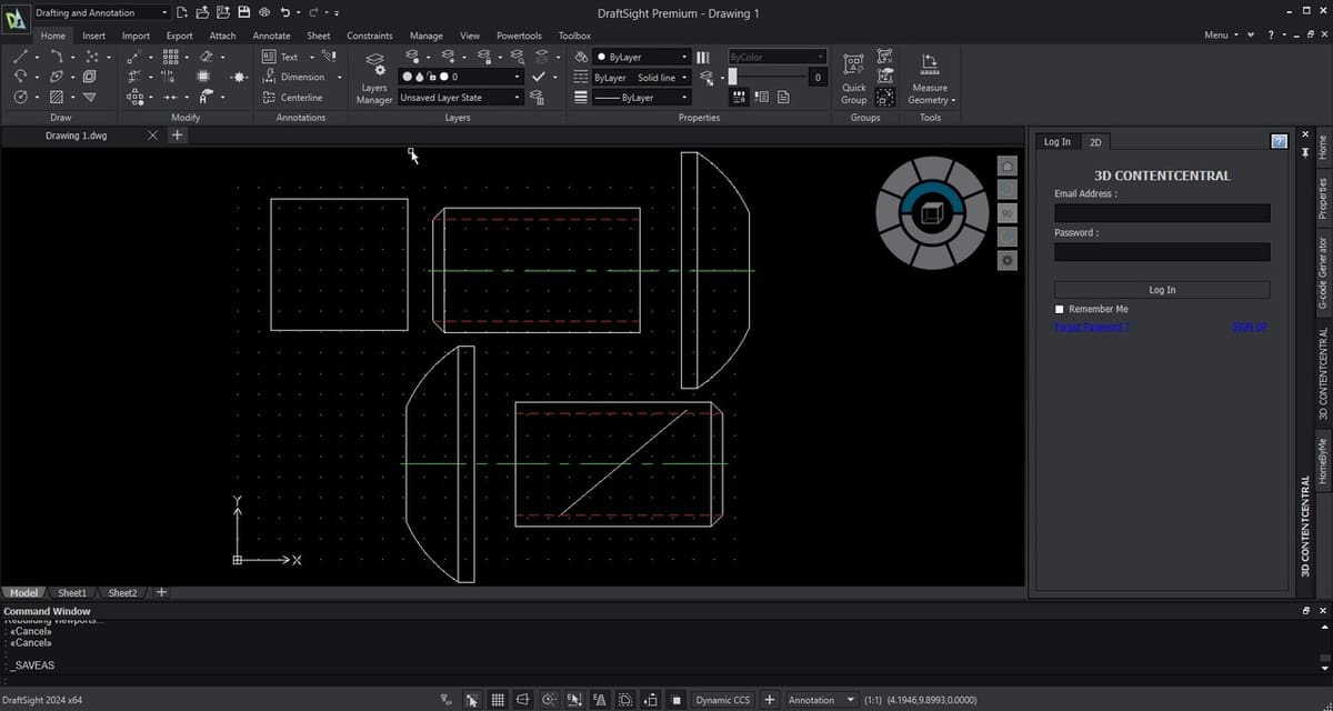 DraftSight's interface is also similar to AutoCAD's