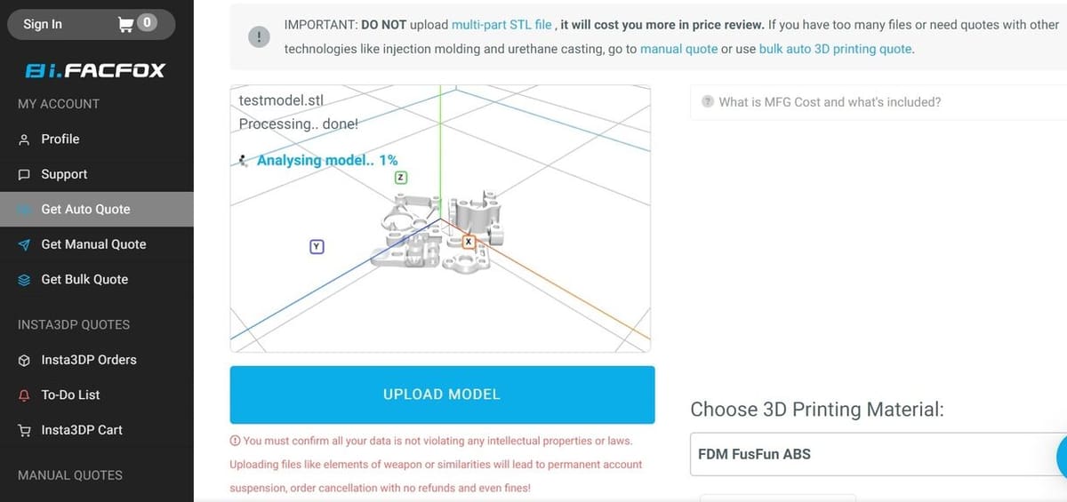 FacFox's online quoting platform