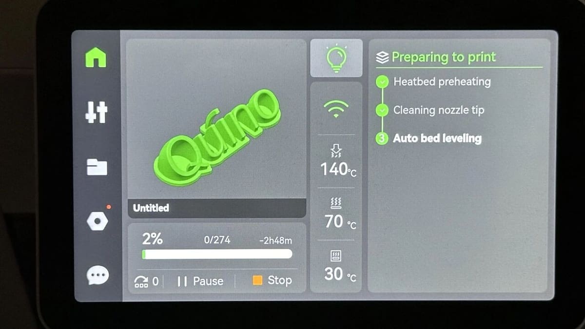 The X1C's display shows everything you need while printing