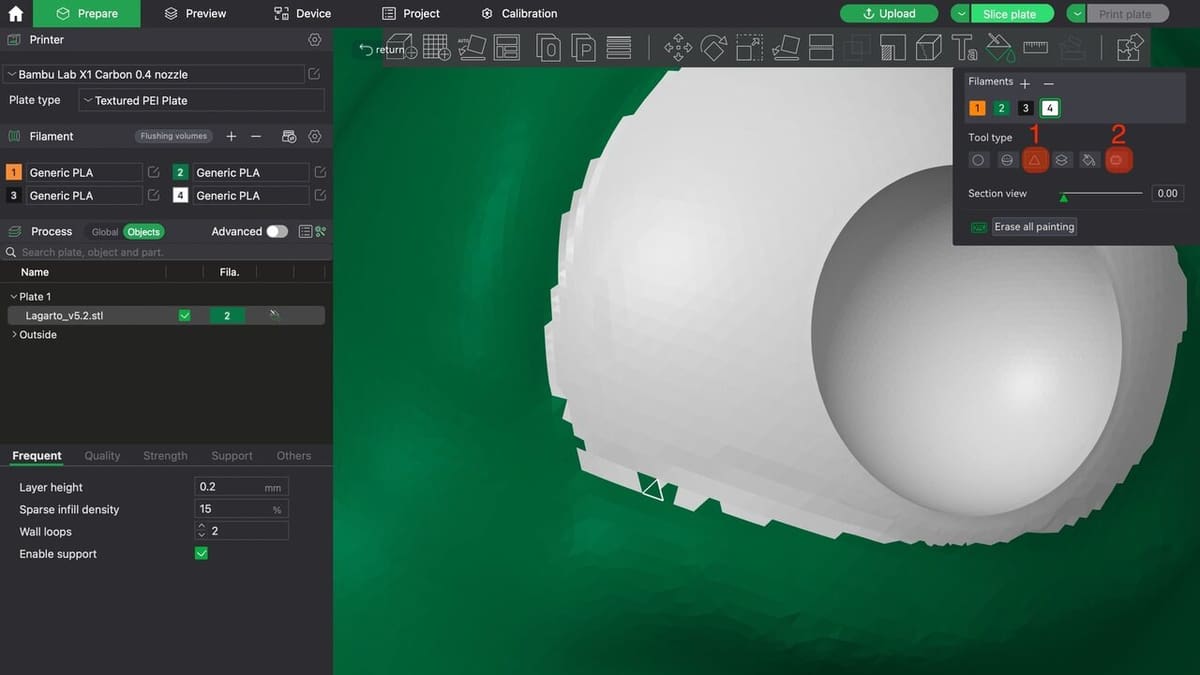 With Triangle mode, the detailing can go up to the triangular mesh level