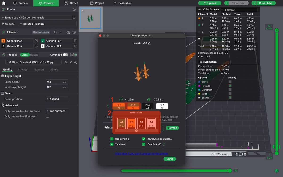It's possible to alter filament slot mapping before printing