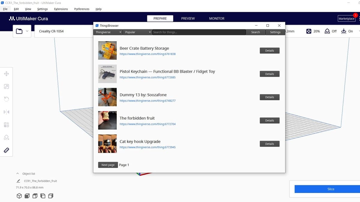 You can use ThingiBrowser to find models without leaving