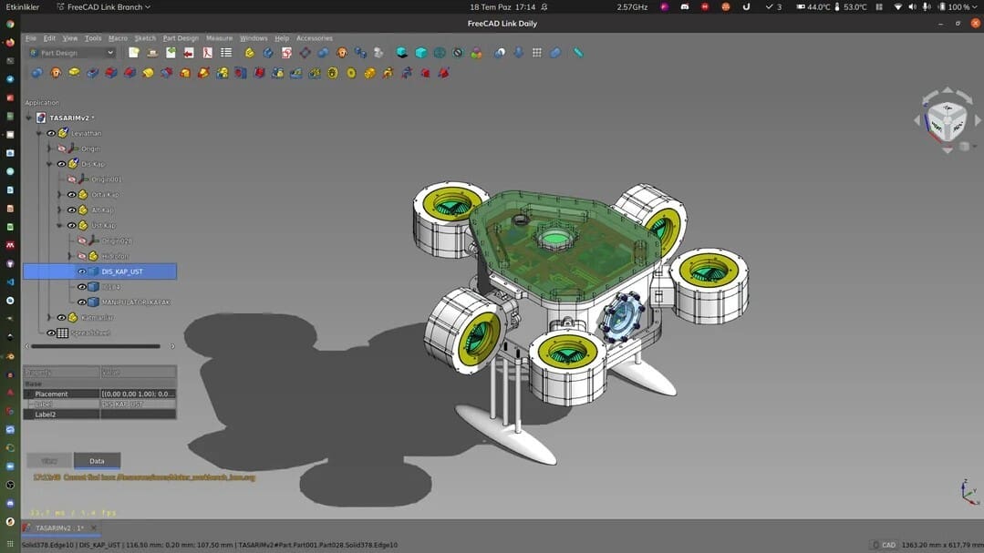 This is an AUV designed almost completely in FreeCAD