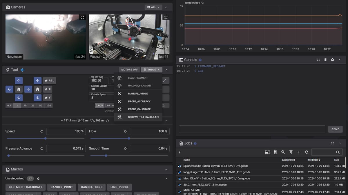 Fluidd includes a convenient button for running the 