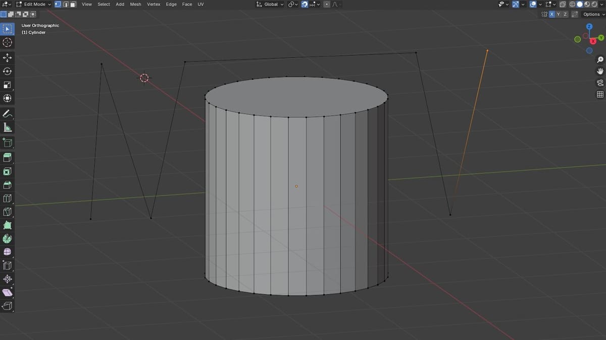 Vertex created and linked via edges, across the cylinder