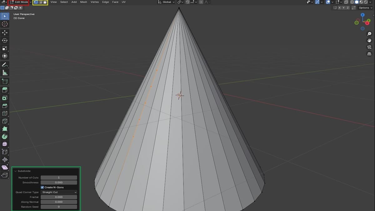 A cone with subdivided edges, leading to multiple vertices