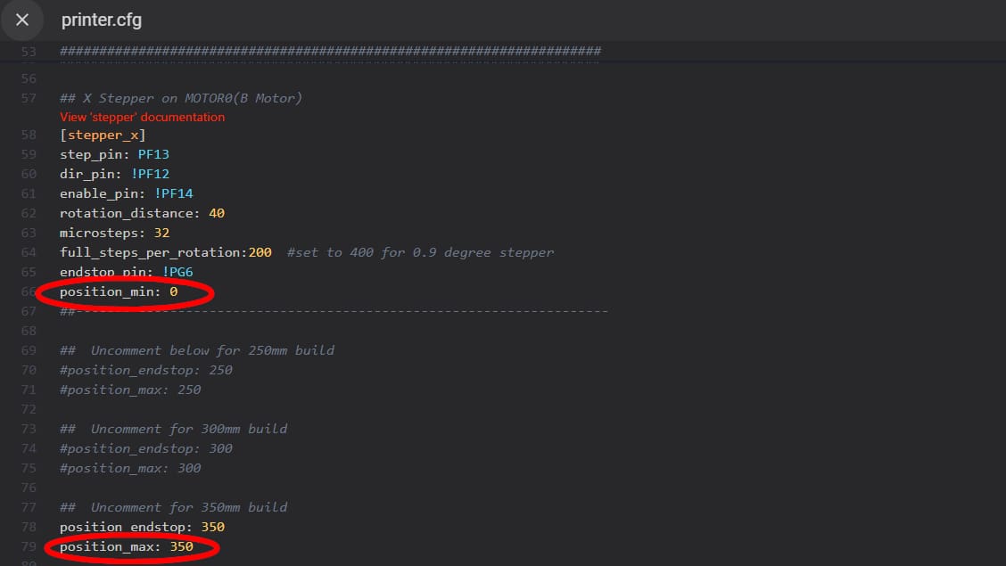 The printer.cfg file with the 