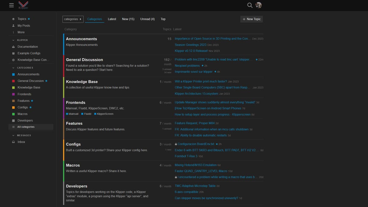 For users who prefer a more old-school format (i.e. not Discord), the Klipper Forum is a great place to go for help