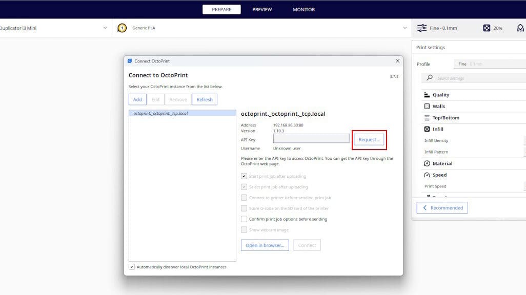 You're now ready to request the API key for Cura