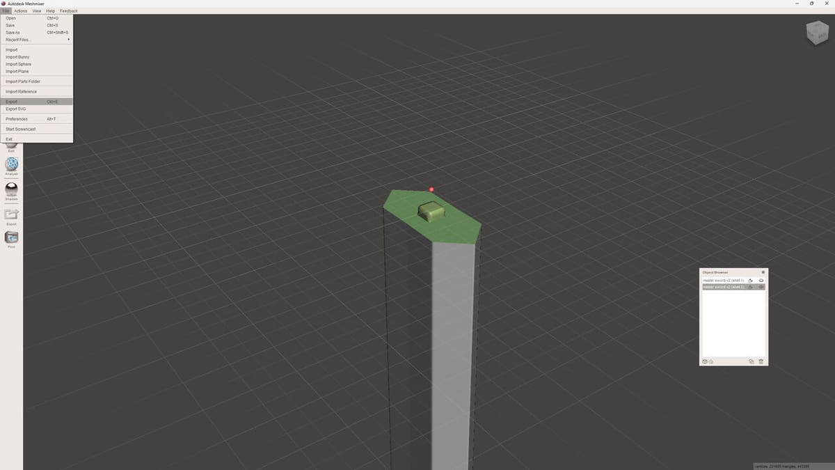 Export your mesh using the File menu or Ctrl+E