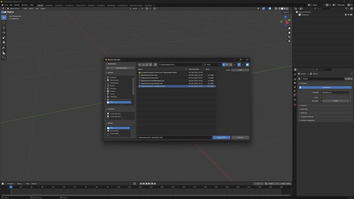 Make sure that the model name is selected and displayed in the browser before clicking import