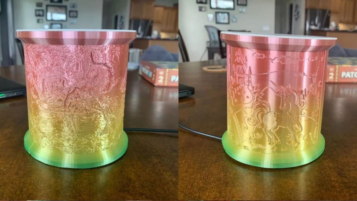 A whimsical rainbow unicorn lithophane