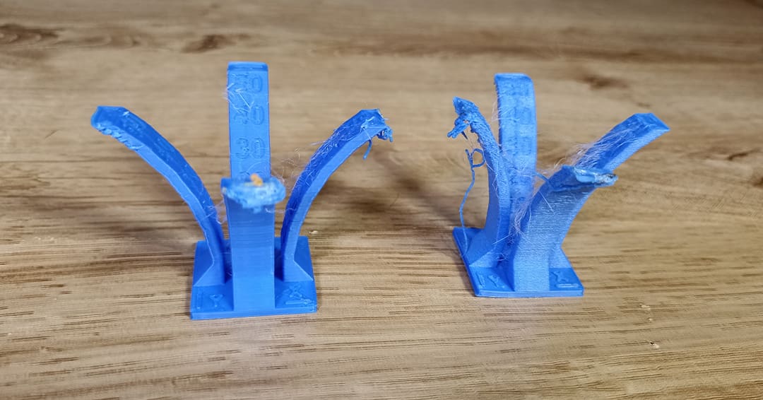 Overhangs performed similarly for 230 °C (left) and 260 °C (right)