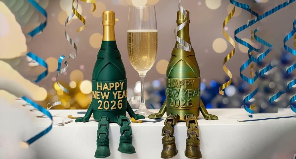 Image of: Happy New Year 2026 Articulated Champagne Bottle