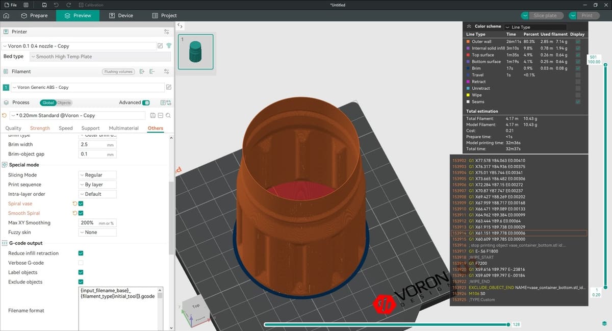 A container sliced in vase mode
