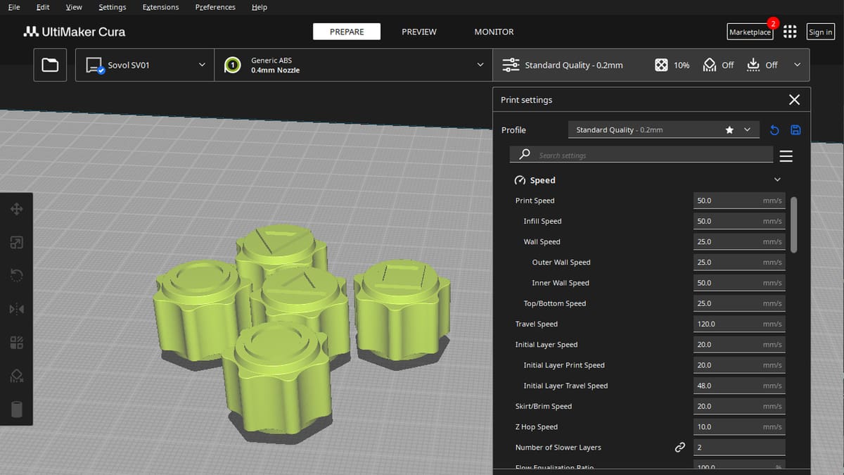 The travel speed can easily be adjusted in Cura