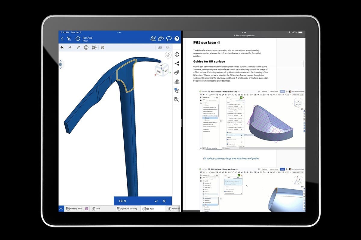 Onshape's mobile apps integrate with Onshape on the web