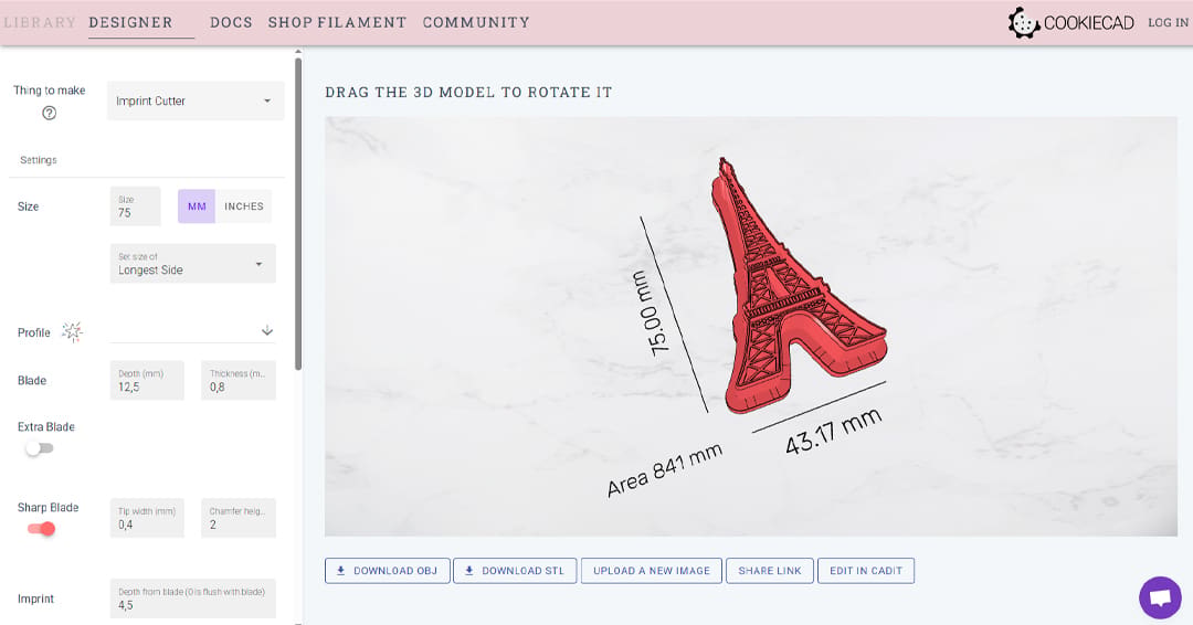 Full detailed Eifell Tower is a little bold for a cookie cutter