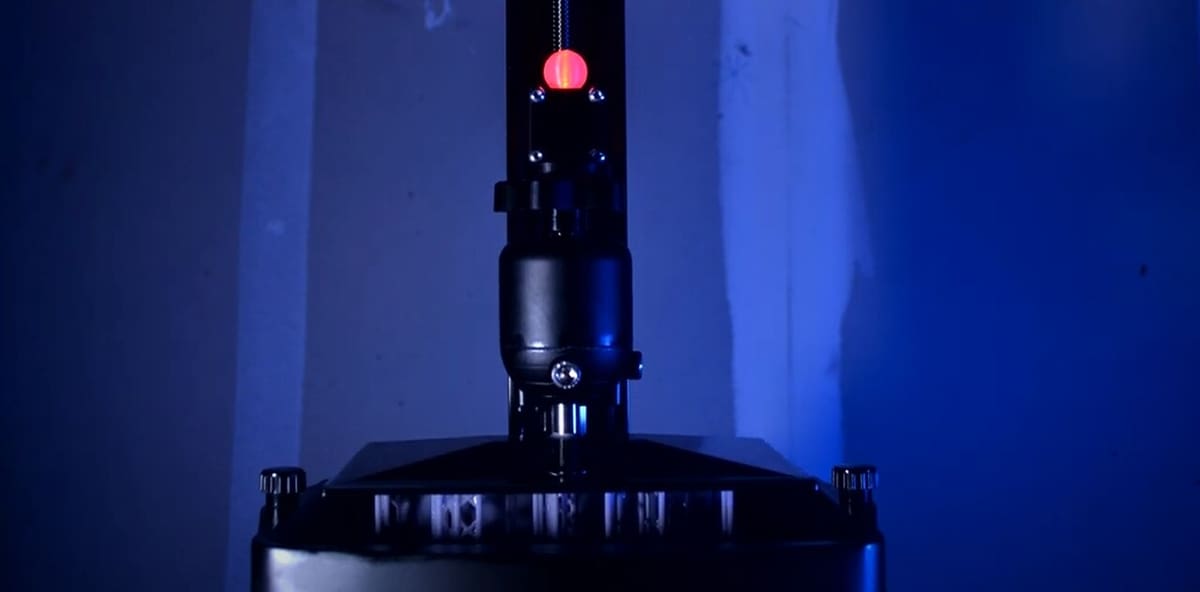 The position of the red LED is tracked by machine vision