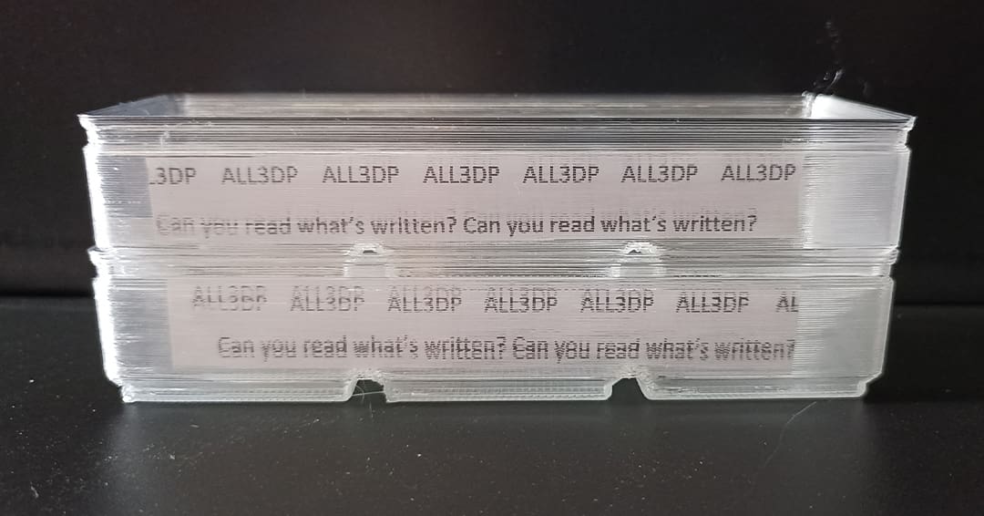 Sunlu Gridfinity bins printed with one wall (above) and two walls (below)