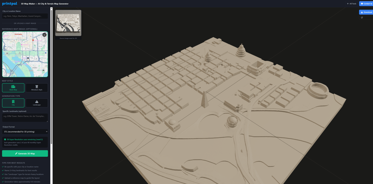 Image of 3D printed map miniature: Using the App